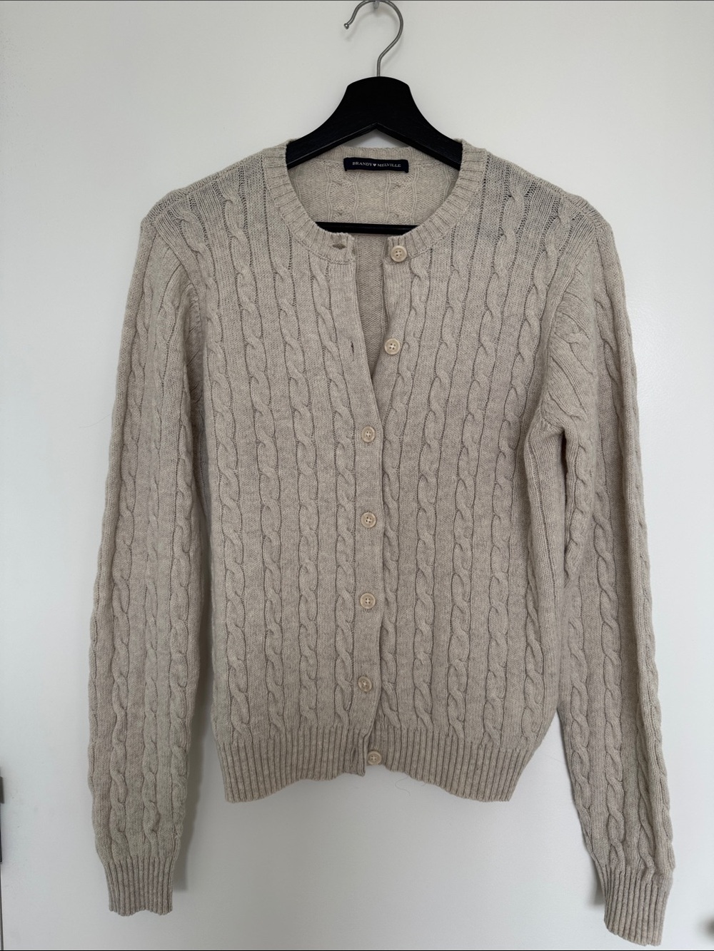 Brandy Melville Cable Knit Button-Front Cardigan - Light Beige